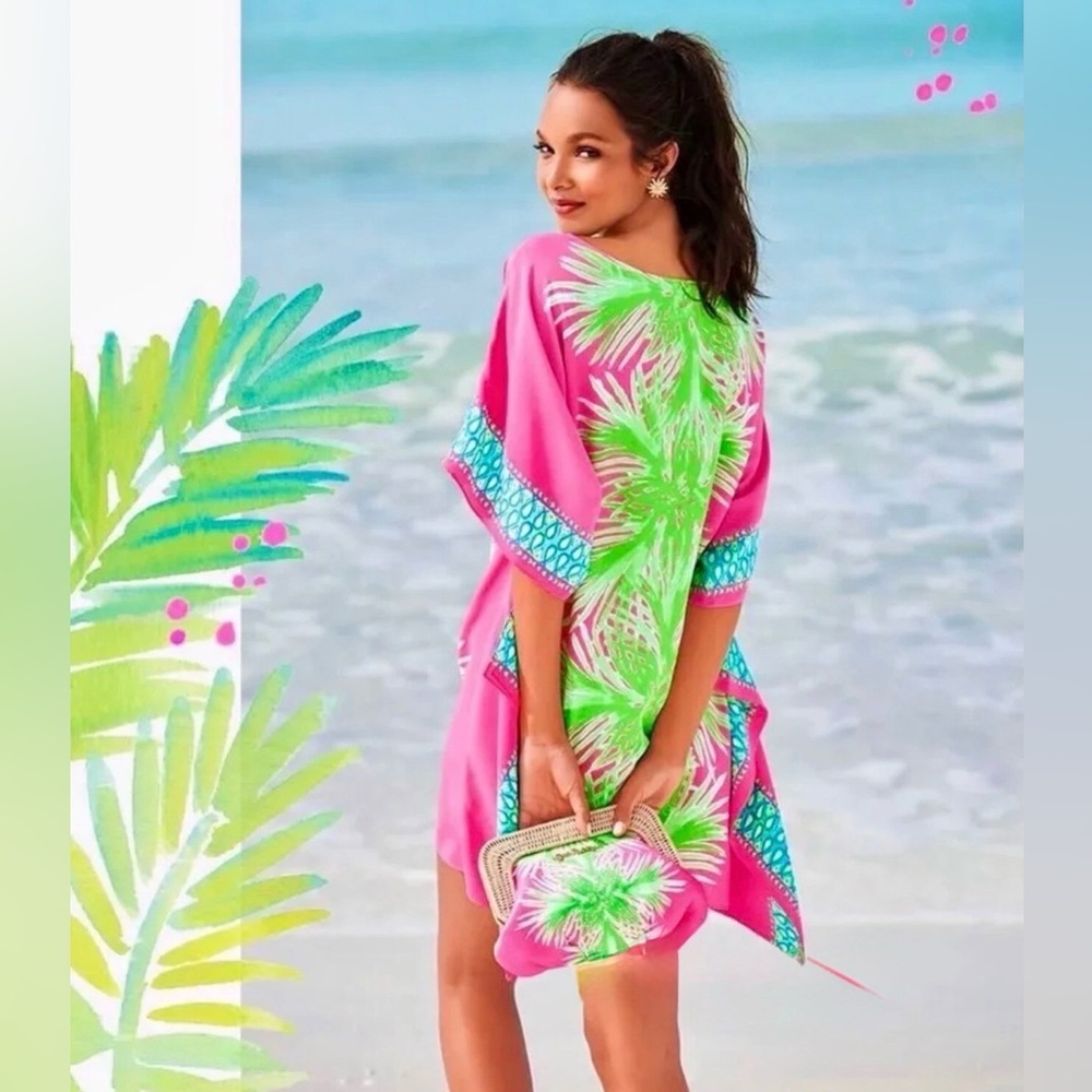 Lilly Pulitzer Julie Silk Caftan Tiki Pink Palm Place women’s small / medium​
